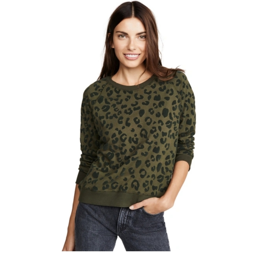 Rails Theo Flocked Olive Leopard Print Distressed Sweatshirt